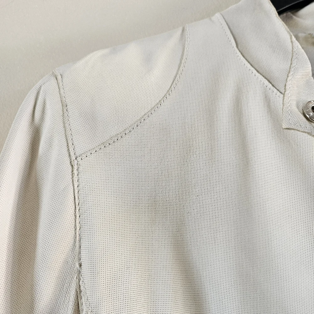 Leather Moto Jacket White Women's Classic M Professionally Cleaned - Picture 6 of 10